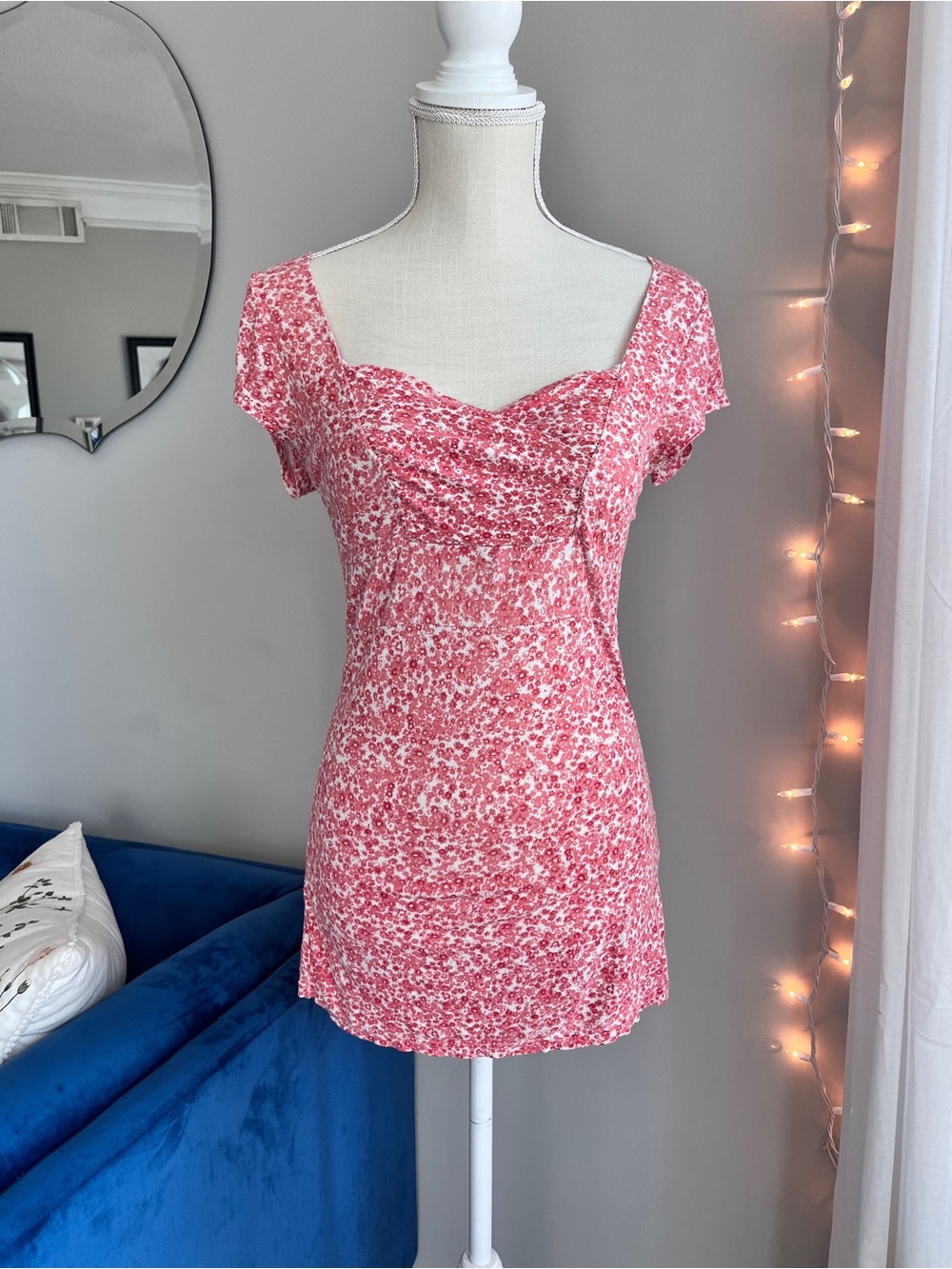 orsay pink floral sweetheart neckline top vintage size xs